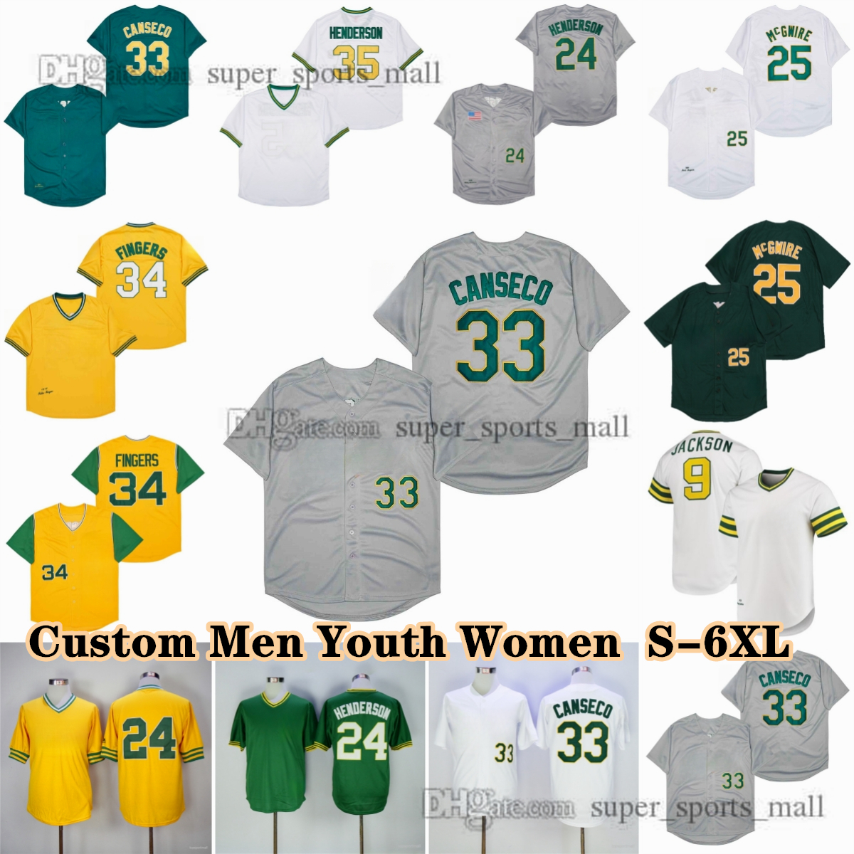 Vintage Baseball Jerseys Rollie Reggie Fingers Jackson Rickey Henderson Catfish Hunter Jose Canseco Rickey Henderson Mark Mcgwire Custom Any Name An