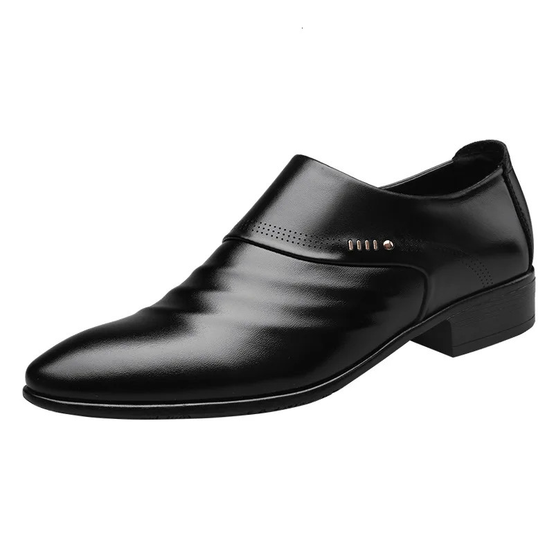 Chaussures masculines Business Cuir Pu Mesh Point Brown Man Robe Locs Social Mens Shoe Er Black Weddin 5A49