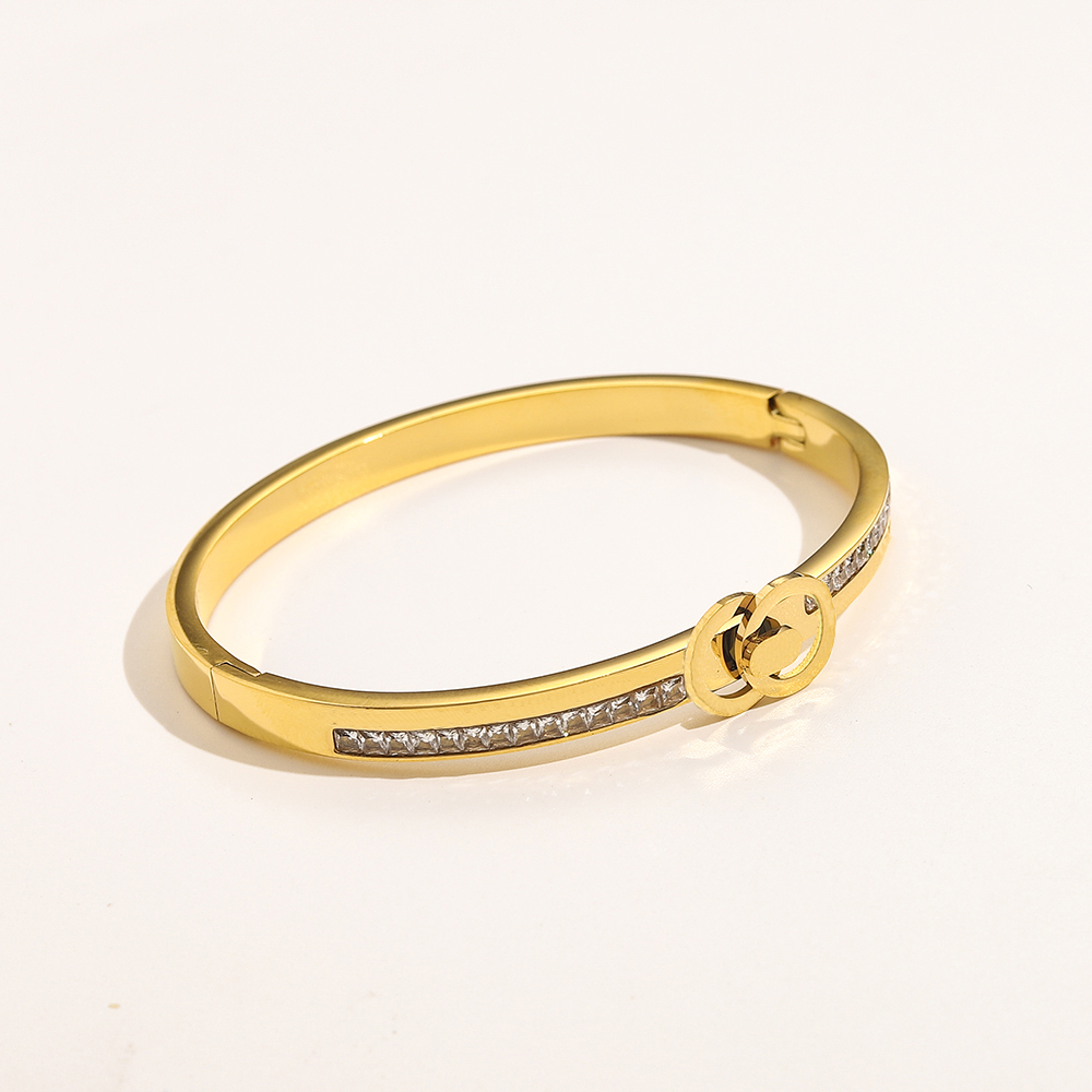 Simple Style Rhinestone Bangle New Stainless Steel Gold Plated Bracelet Charm Bracelets Christmas Gift Jewelry Womens New Romantic Gift Bangles-image-831146031