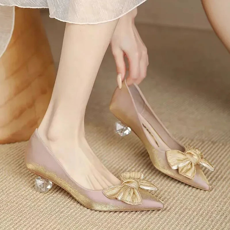 Womens Pumps Pointed Toe Boat Clear Heels Dress Shoes Jelly Transparent Rhie Mid Heel Slip on Shoe Autum 2a2b