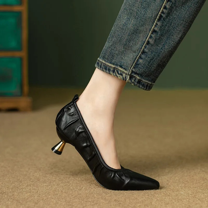 Womens Pumps Stretch Boat Pointed Toe Basic Pump High Heels Concise Slip on Dress Shoes Autumn atos Muje c18c