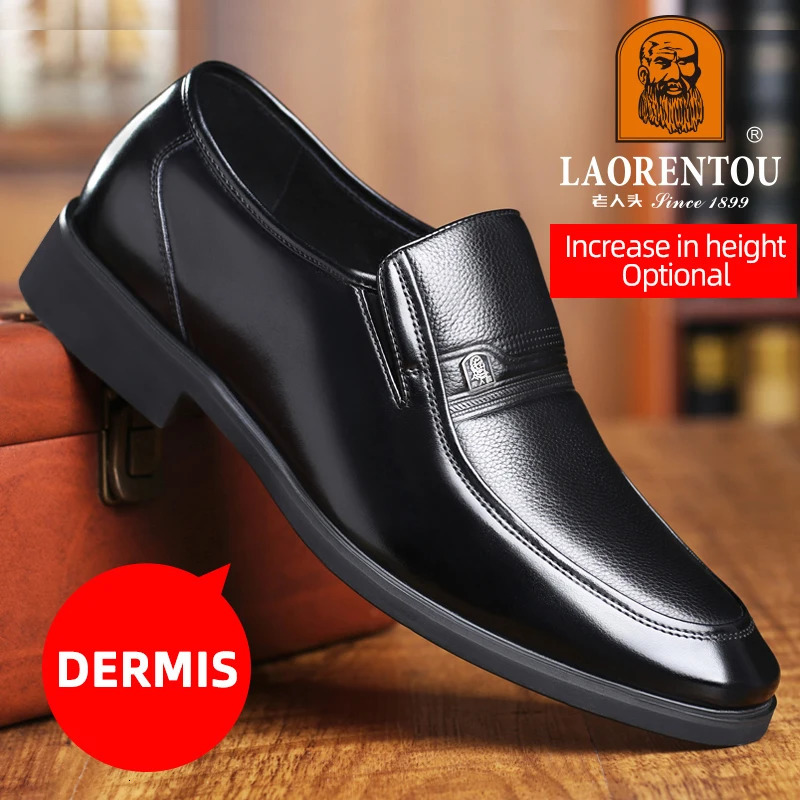 Cuir Laorentou pour hommes avec une augmentation de hauteur interne de 6 cm Chaussures de robe à la vache de vache pointues.