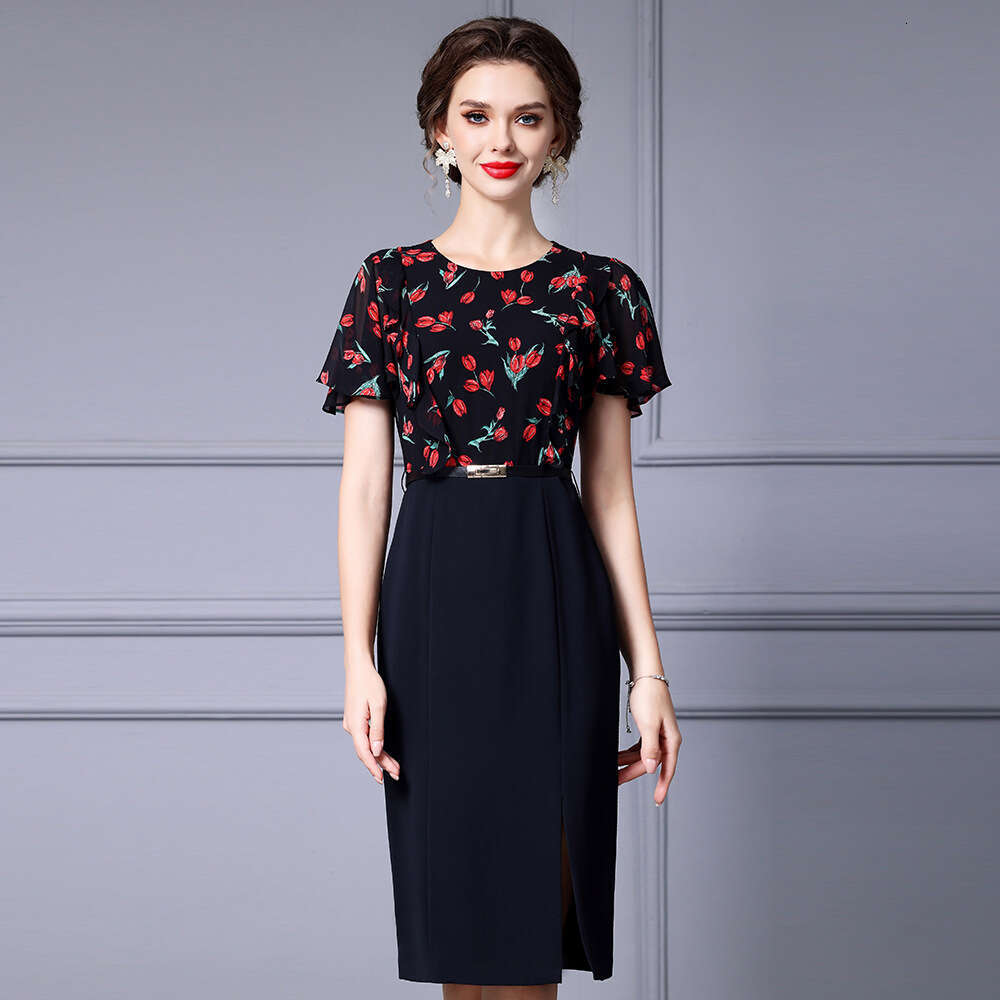 Xia épisser la fausse robe en deux pièces digne et élégante ceinture de taille de tempérament avec une jupe de hanche enveloppe de floral 2024 No