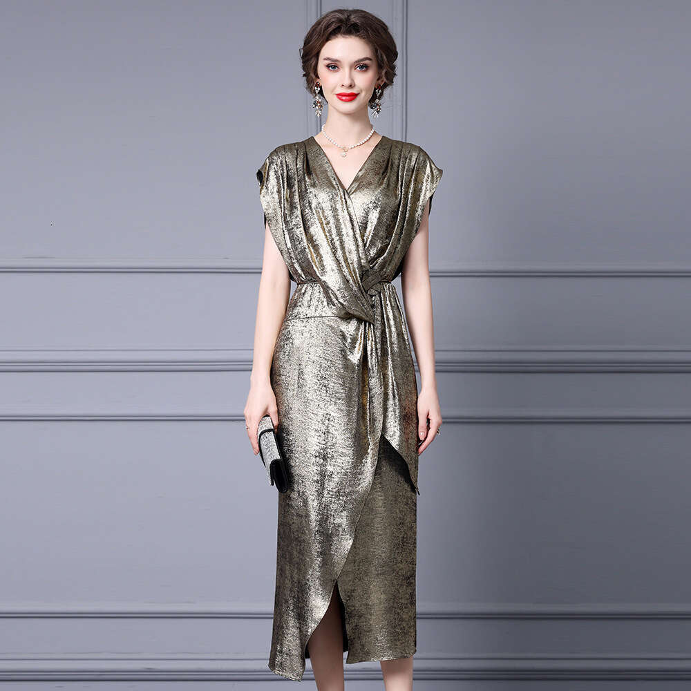 Soirée élégante haut de gamme 2024 Nouvelle robe à manches épaule de sac en V coupe V-dimension Veille à manches épaule longue robe florale d'été