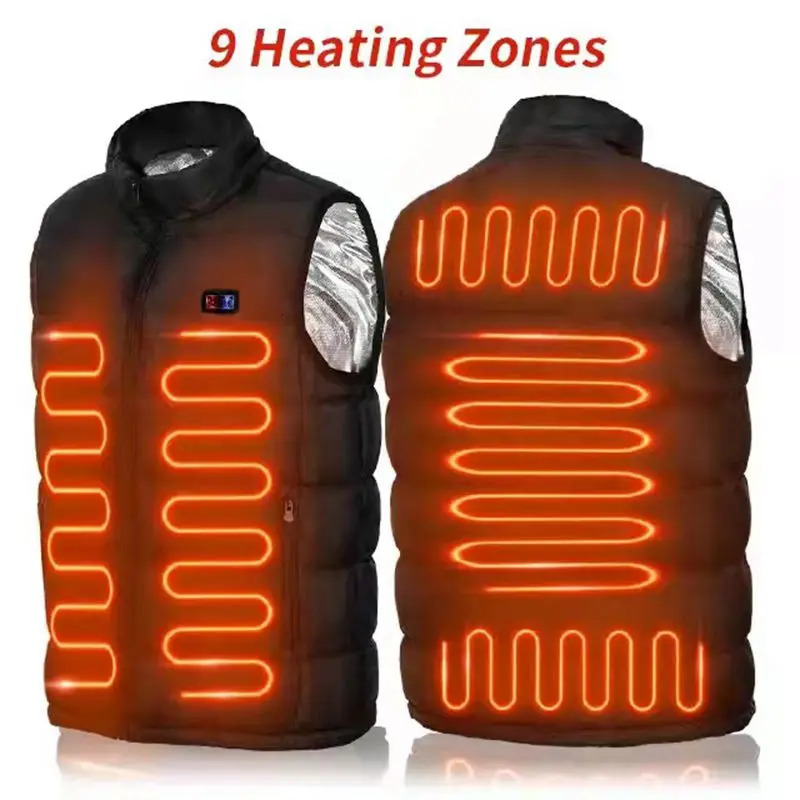 Double commutateur 9 endroits Vaignage chauffé hommes veste chauffée usb chauffage veste thermique Veste de chaleur de mode d'hiver 241014