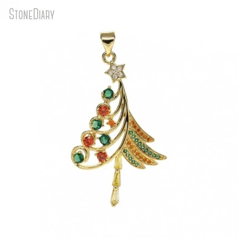 5 Ensemble en gros de l'or invisible zircone bijoux en cuivre pendentif arbre de Noël PM49313 241011