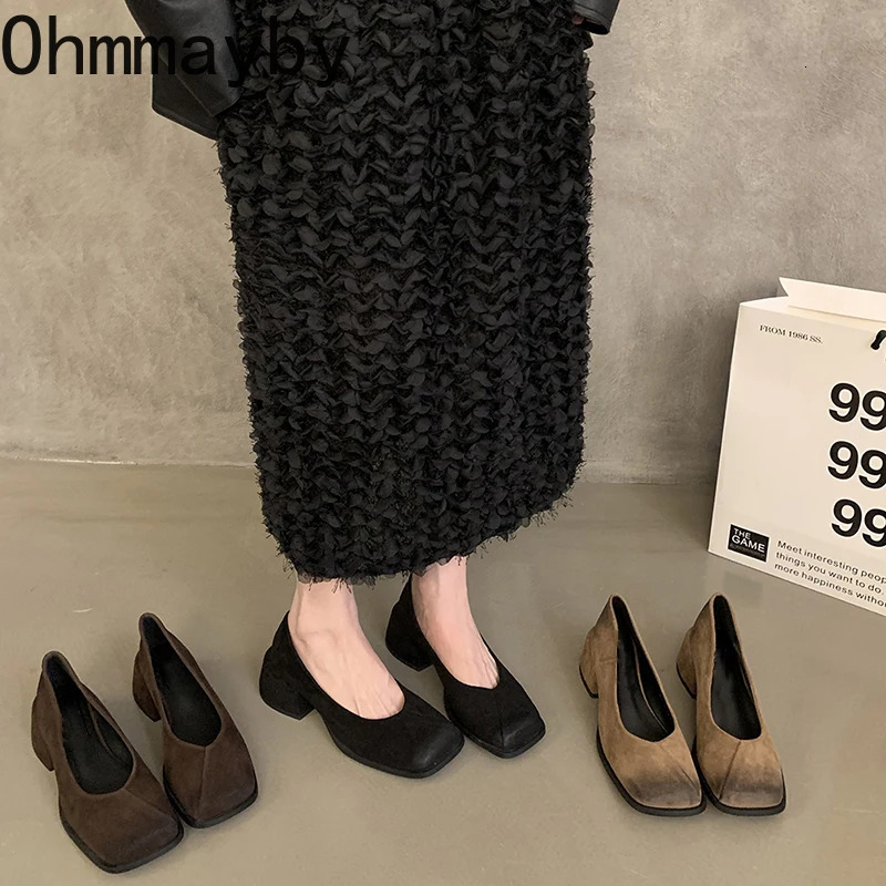 Vintage Square Toe Femmes Mary Jane Fashion Slip peu profonde Chaussures Spring Automne Dames Elegant Street Style Pump AD11