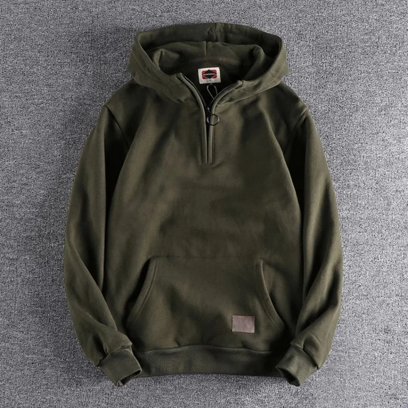 Sweat-shirt homme vert à capuche en coton coupe oversize style vintage années 90 pour l’hiver