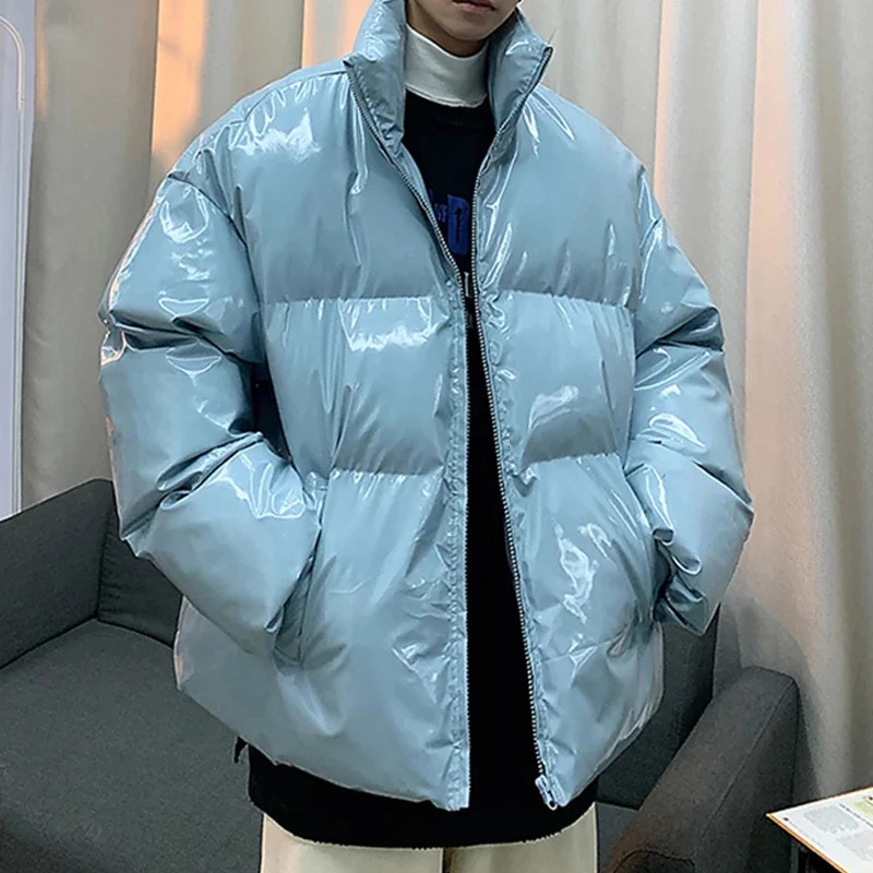 Men Streetwear Hip Hop Blue Winter Bubble Jackets Coat Mens Harajuku Warm Parka Male Korean Fashions Puffer Jacket 241014