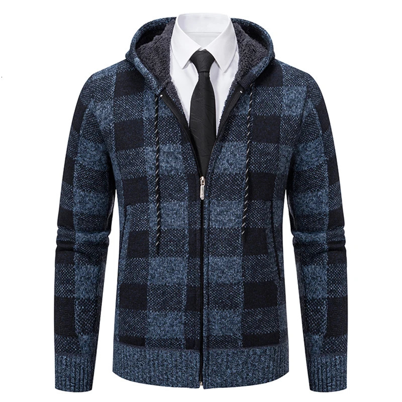 Fashion pour hommes de haute qualité Handsome toutes les tendances grille et laine épaissie de pulls en tricot ouvert veste pour hommes 241008
