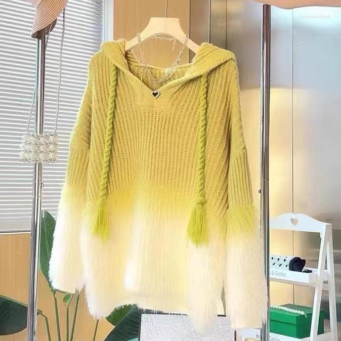 Pulls de femmes Pull à capuche paresseux gluant doux pour femmes 2024 Automne Fashion Gradient Couleur Couleur