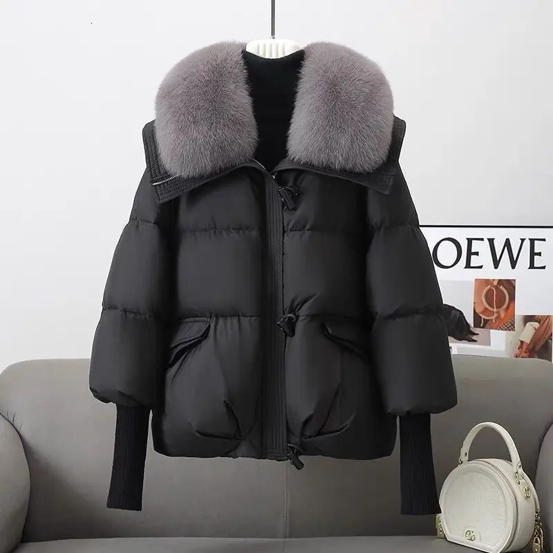 2025 Winter Down Short Padded Jacket Women Parkas Fur Collar Thick Cotton Coats Clothes Black Casual Outerwear Female 241011