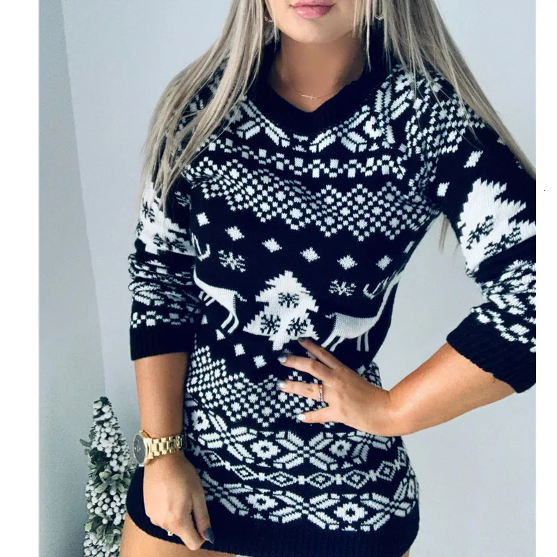 Robe de Noël pour femmes personnalisée à la mode automne et hiver à manches longues Pull à manches longues Impression de Noël A-Line Mini robe 24