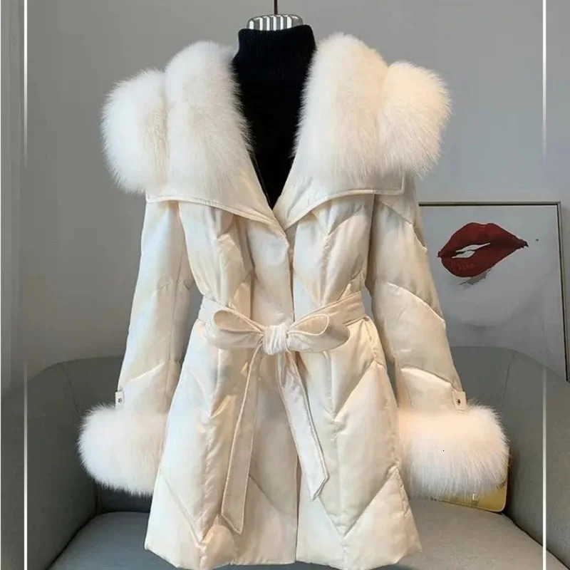 2024 Winter Jacket Womens Fashion Down Coat Fur Collar White Duck Female Long Thicken Warm Parkas 241011
