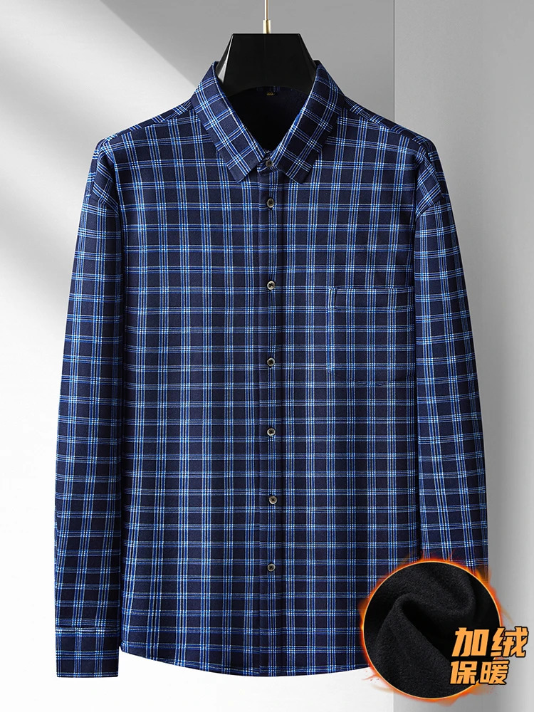 Plus Size 6XL 7XL 8XL Winter Mens Plain Shirt Warm Wool Long Sleeve Formal Size Autumn Ultra Thin Suitable for Thick Flannel High Quality 241008