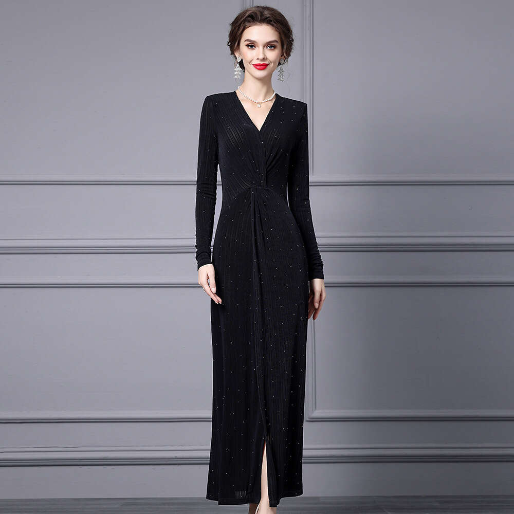 Femmes automne Nouveau 2024 Haute Société importante occasion longue look minceur de robe minceur