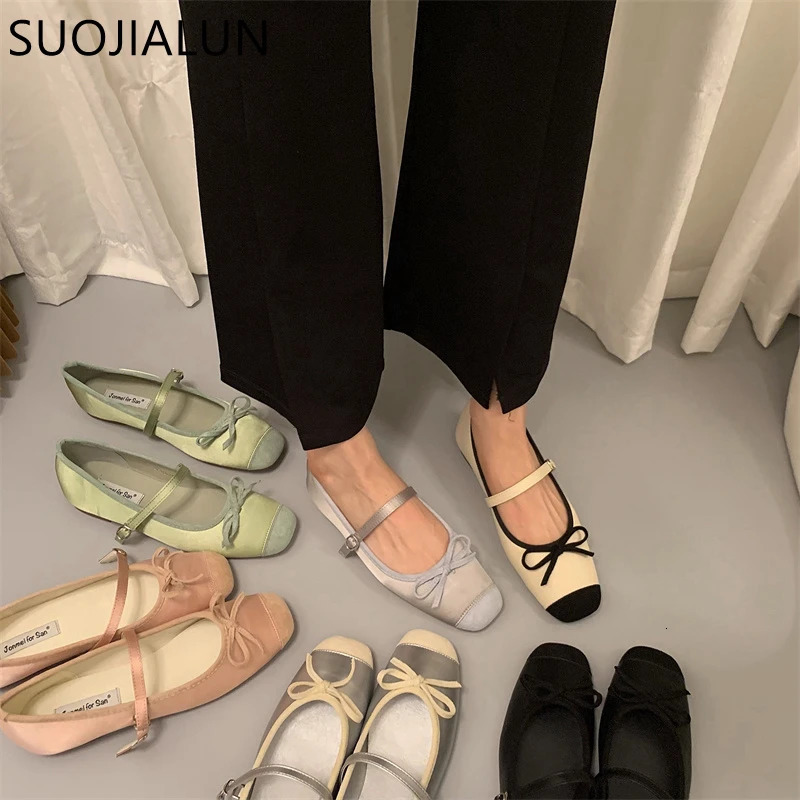 Suojialun Women Chaussures mode rond Toe Slip peu profond sur les dames douces Mary Jane ballerinas talon plat Ballet décontracté sh 3476
