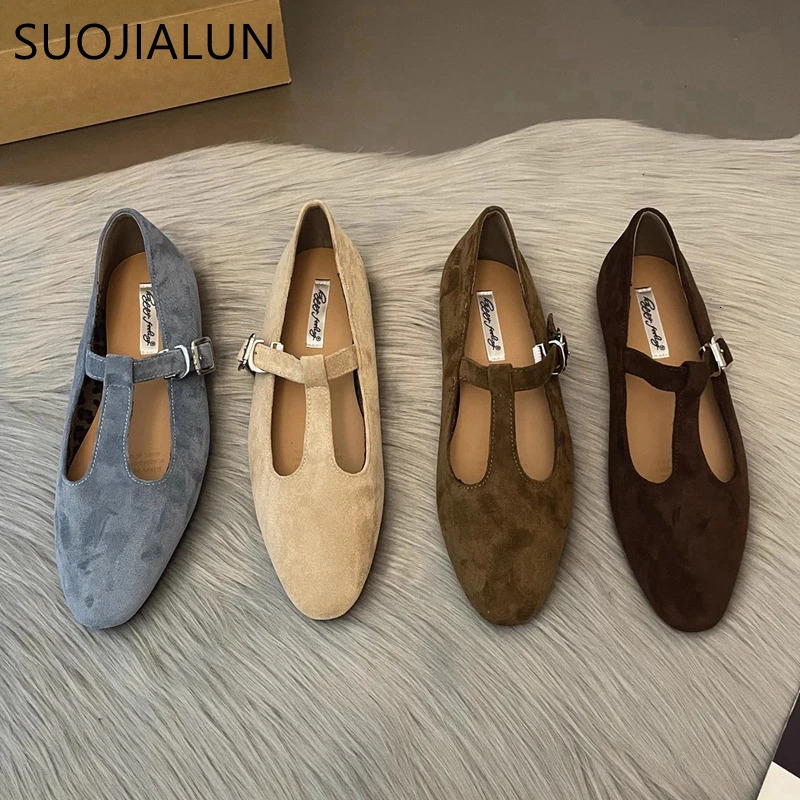 Suojialun automne femmes mode rond rond slip sur les dames élégant mary jane chaussures mouches talons plats en plein air balleri f5fc