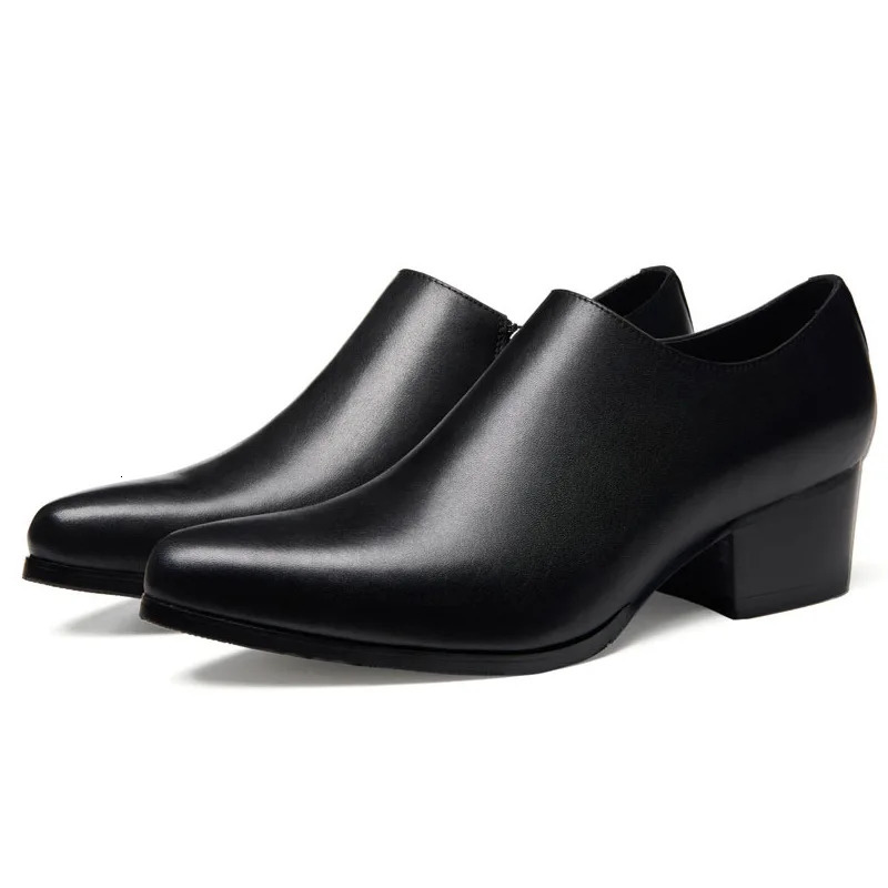 Landes de mode de rue Slip-on Men 5cm High Heel Leather Business Casual Business Shoes Chaussures Party Mélange Footwea 36DC