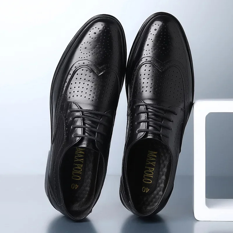 Genuine Leather Dress Men Summer Hollow Out Plus Size Cowhide Man Business Shoes Wedding Footwear Casual Shoe Mal 8f2b