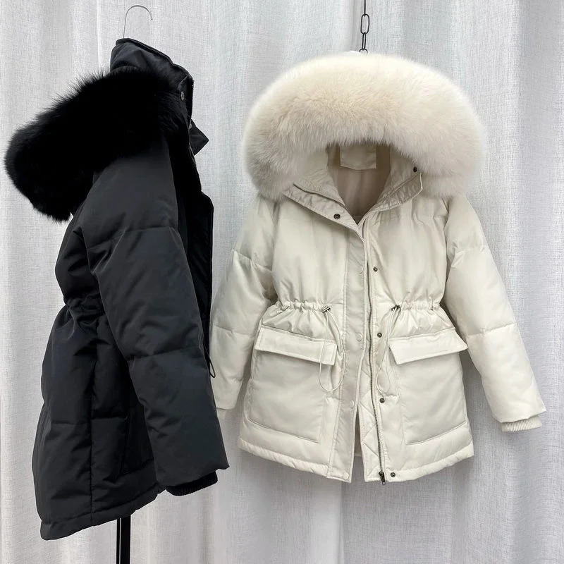 2024 Oversized Cotton Padded Jacket Parka Big Fur Collar Winter Down Women Thick Warm Parkas Female Outerwear 241011