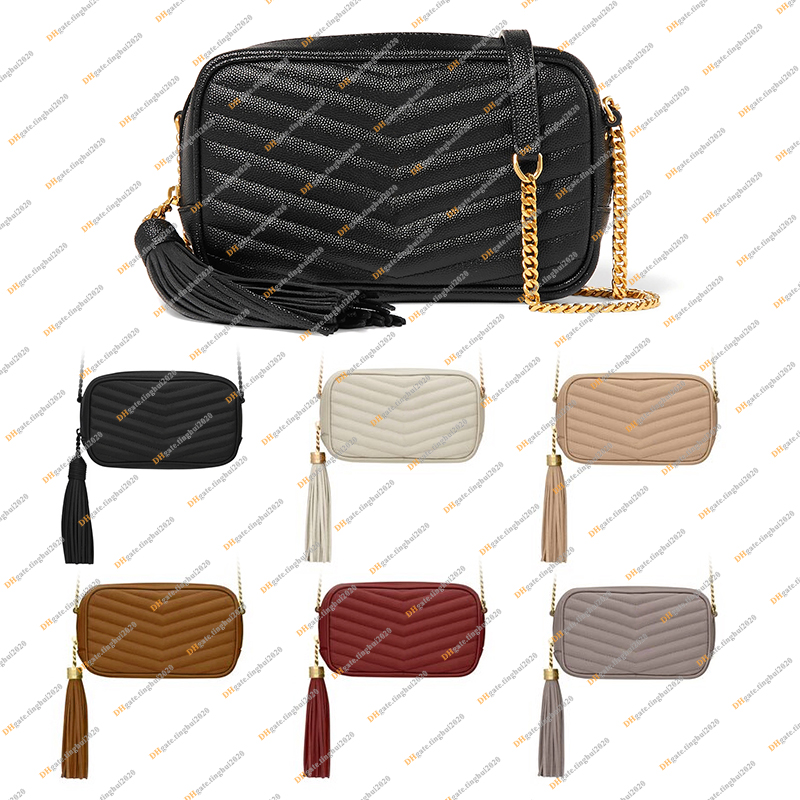 Dames mode Designe Luxur Lou Sac Chain Sac Camera Sac Caméra Tassel dans Grain De Pouder en cuir en relief en cuir crossbody Top Mirror Quality 6