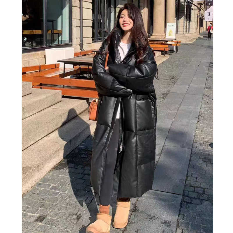 Manteau rembourré d'hiver pour femme manteau de pain long et épais femme amoureux du cuir PU manteau rembourré J241015