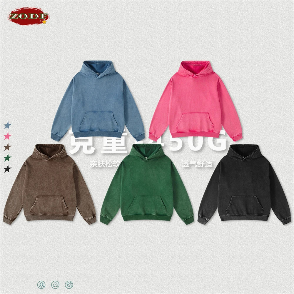 ZODF Retro poids lavé à sweats à capuche enleceau lavé pour hommes Unisexe lâche épais chaud 450gsm Sweatshirts à capuche Paulle-pulls Hy0700 241