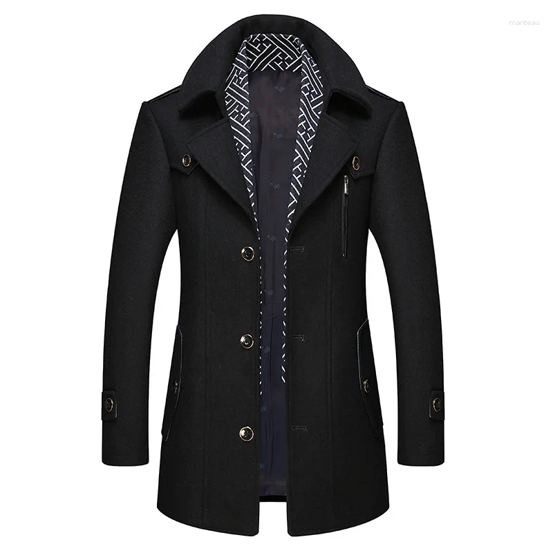 Men's Trench Coats Autumn Winter Mens Wool Fashion Middle Long Jacket Male Double Collar Zipper Coat Windbreak Woolen Overcoat