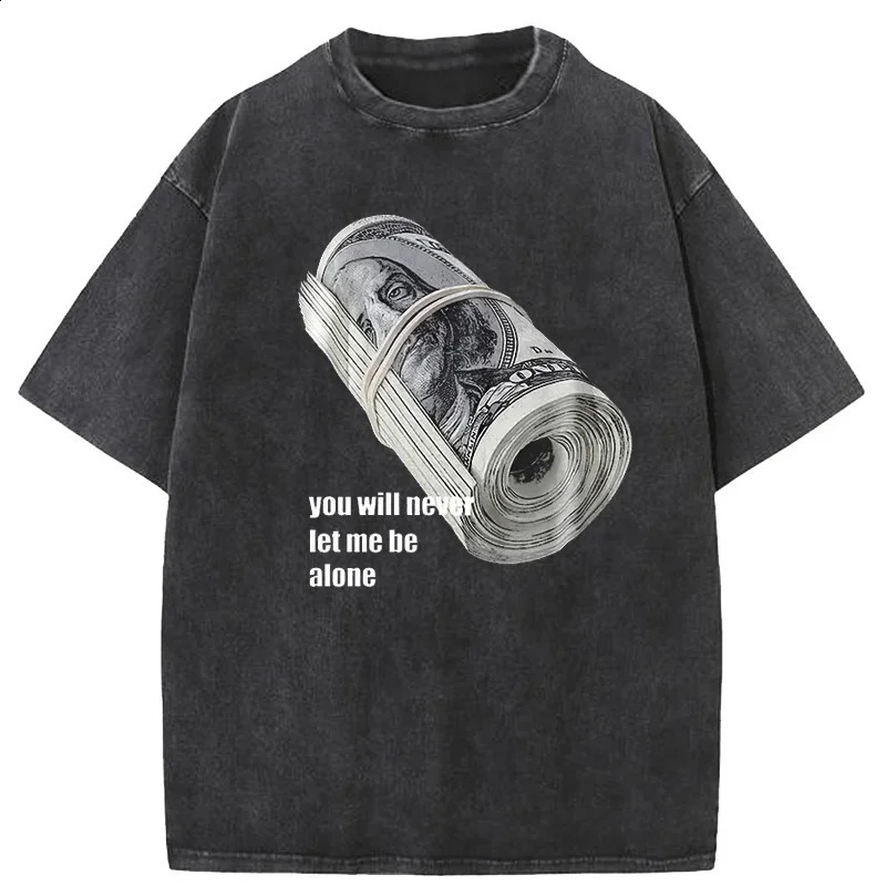 Bundle of Banknotes Vintage Tshirt Men Streetwear Hip Hop Print T-Shirt Harajuku Summer Cotton Washed Tshirt Clothes 241015