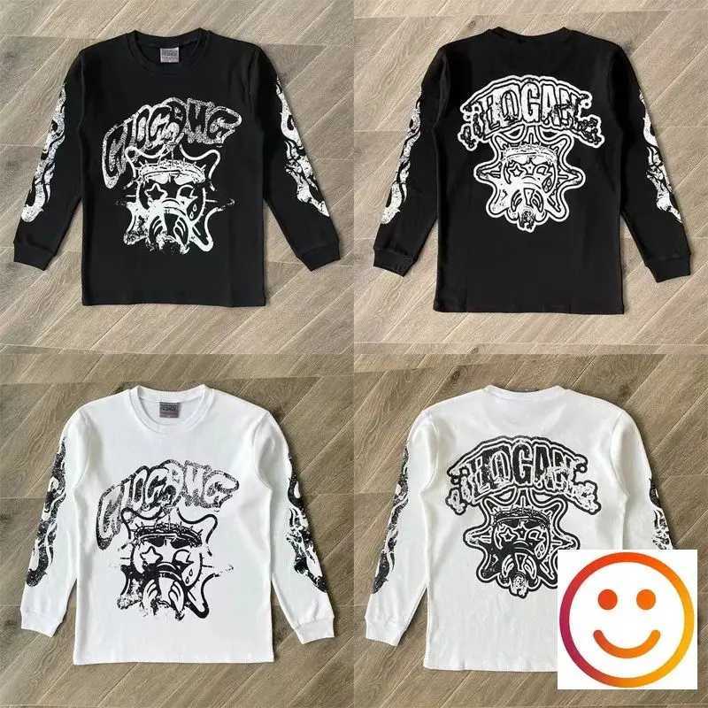 Men's T-Shirts Long Sleve Glo Gang Erode Glo Hot T-shirt Casual Loose Crew Collar Womens Black and White High Striped Gothic T-shirt H241015
