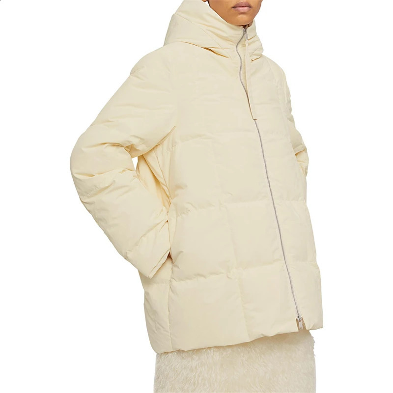 Winter womens thick warm white duck down hooded jacket Y2K high-quality fashionable casual comfortable short bread jacket 241011