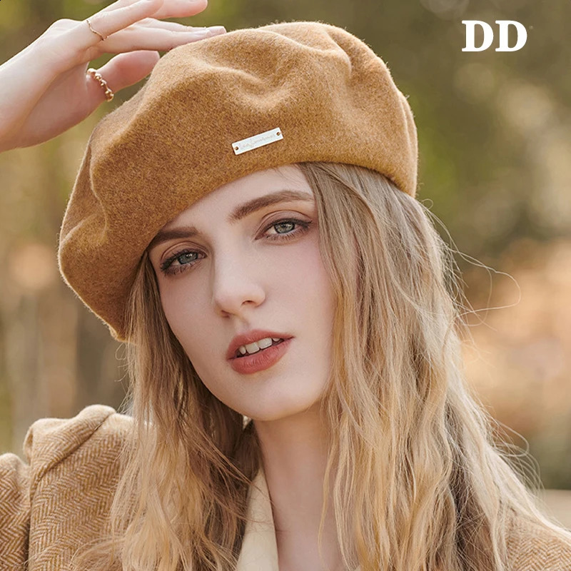 High quality womens pure wool beret autumn fashion elegant French artist wool hat womens warm thick paradigm hat 241009