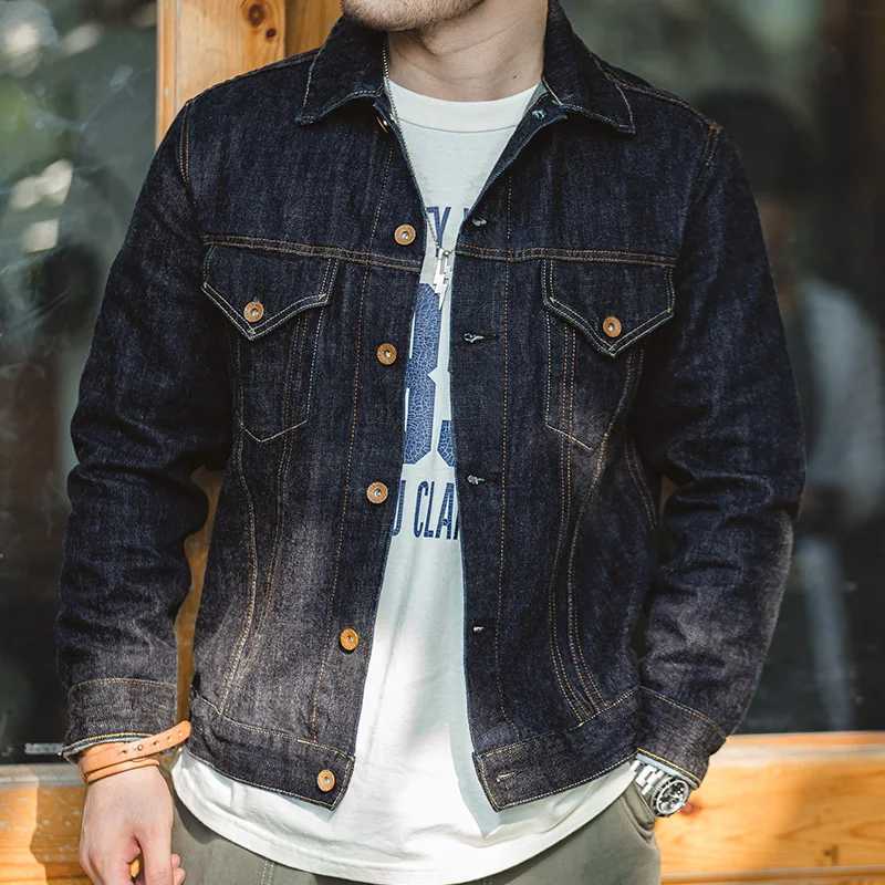 Maden Vintage 14.8 oz Washed Denim Type III Jacket Classic Solid Slimming Coat Cotton Denim Jacket Mens Spring/Summer Top W241015