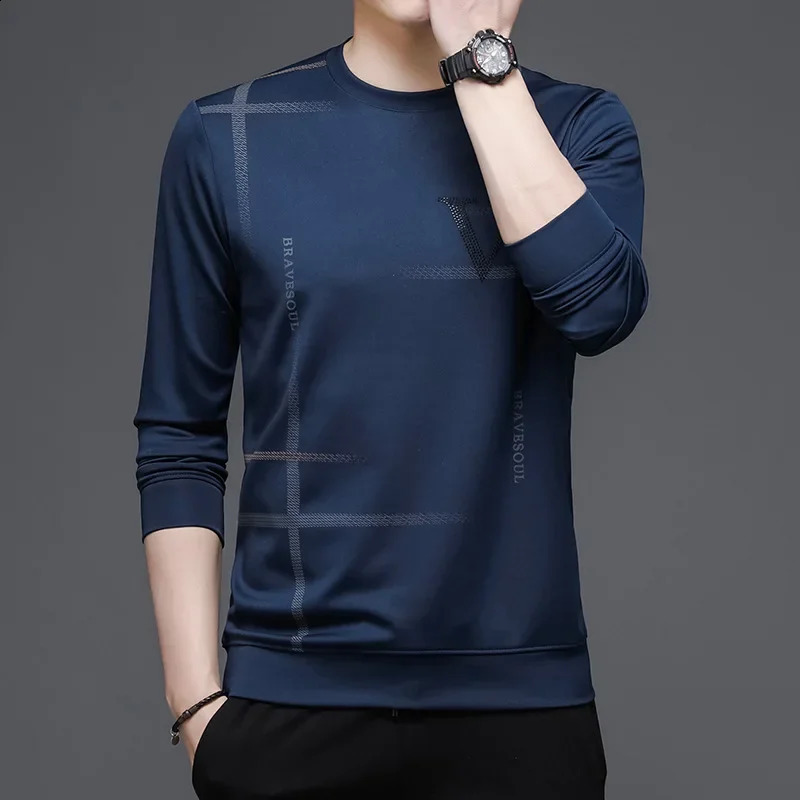 M3XL2023 Spring and Autumn Round Neck Printed Hoodie Long Sleeve Tshirt Men Korean Style Thin Sweatshirts 241011
