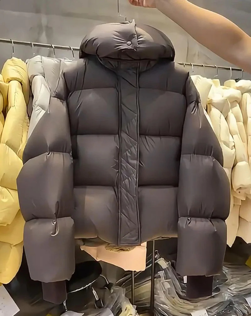 Puffy Warm Hoode Down Cotton Jackets Female Korean Loose Thicken Parkas Short Coat Women Solid Windproof Outwear Womens Jacket 241014
