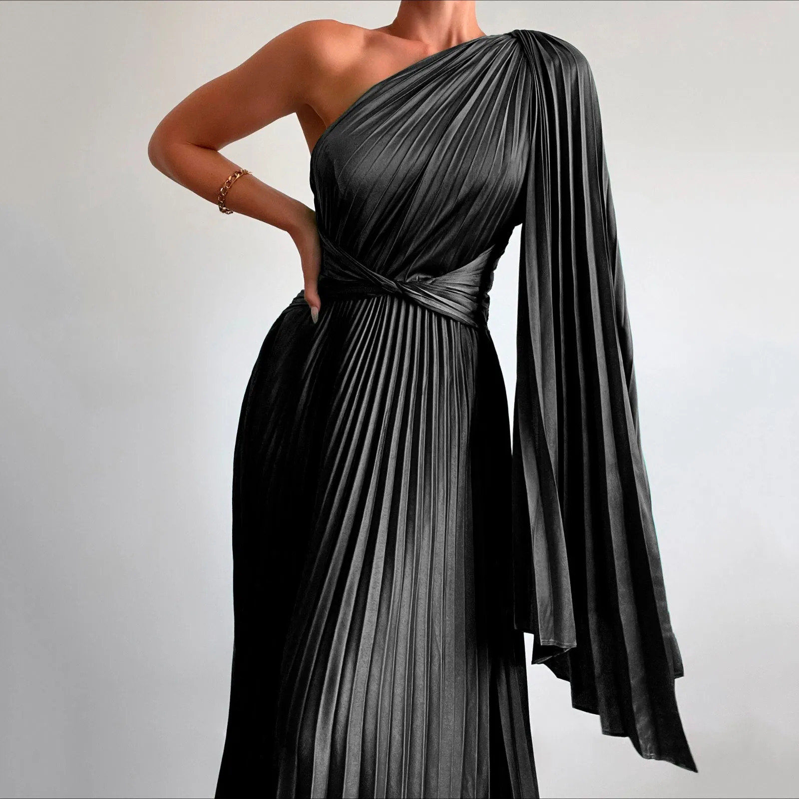 Robe plissée sexy One épaule élégante cocktail de danse robe de soirée pour femmes