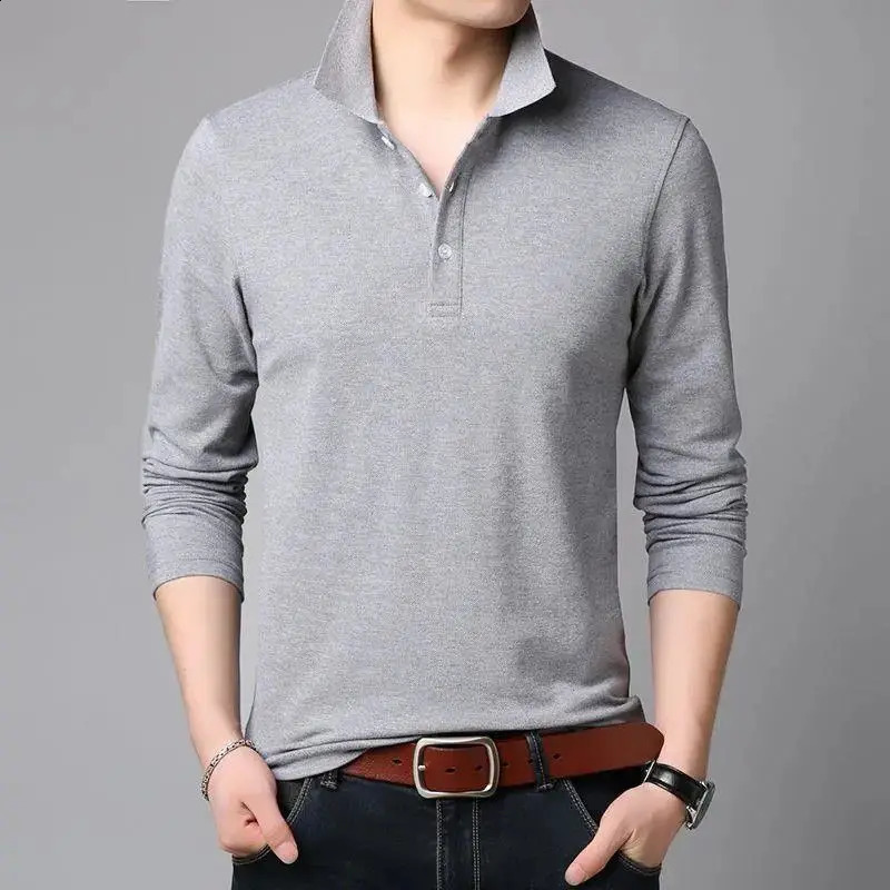 Spring and Autumn Solid Loose Mens Polo Shirt Long Sleeve Plus Size Casual T-shirt Top Retro Fashion Mens Wear 241015