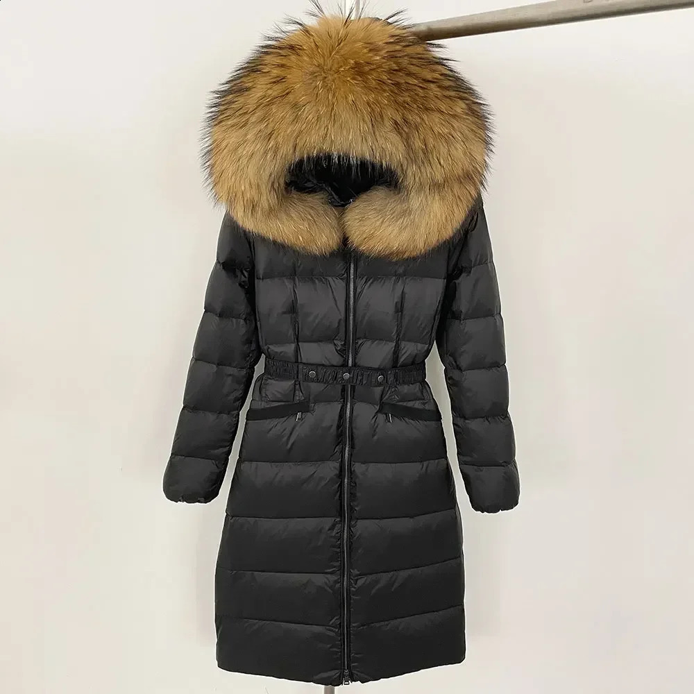 White Duck Down Jacket Winter Hooded Thick Raccoon Fur Coat Womens Long Puff Jacket Womens Natural Fox Fur Collar Coat Womens 241015