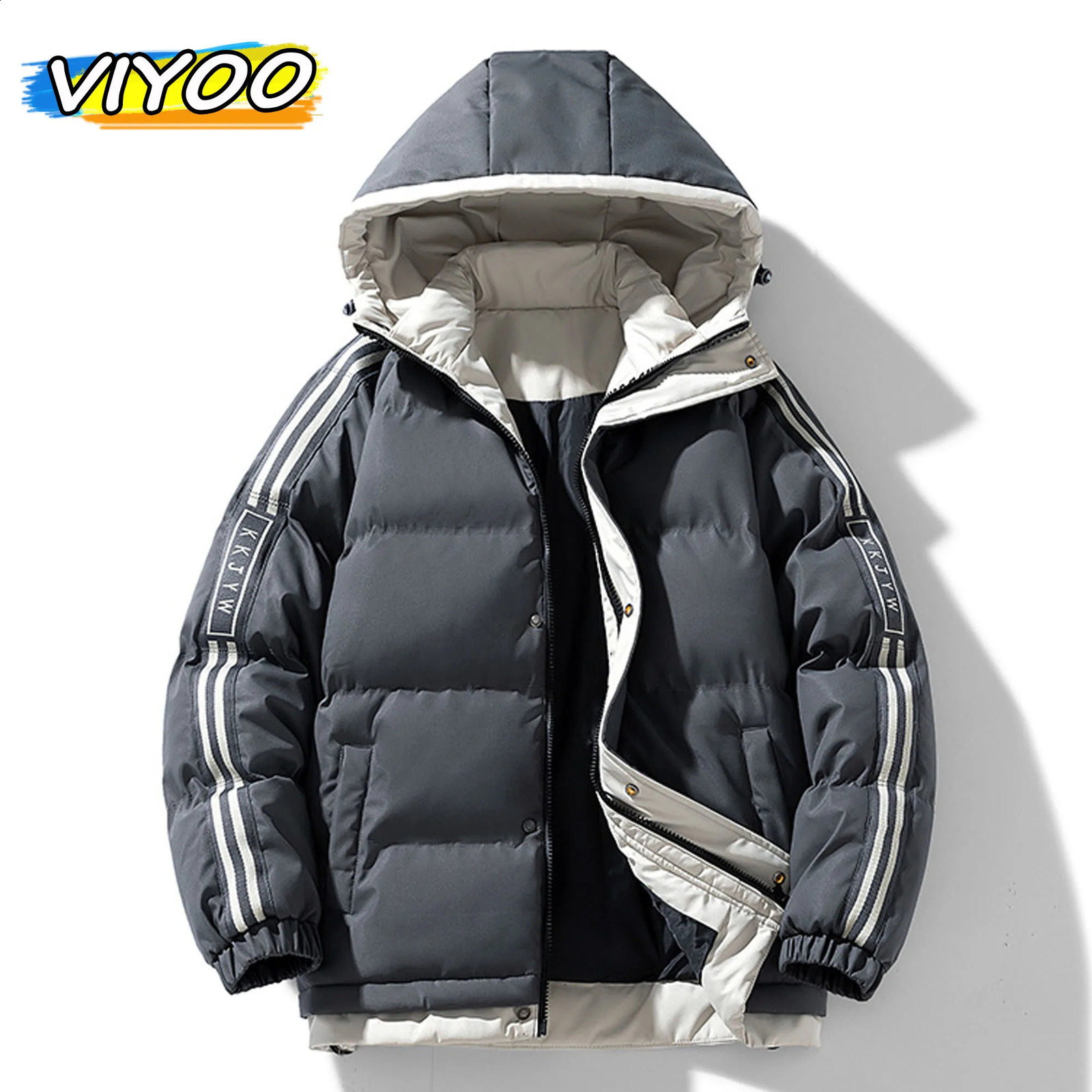 Mens ultra-fine 5XL winter thick Y2K down jacket Parkas hoodie streetwear striped clothing 241015