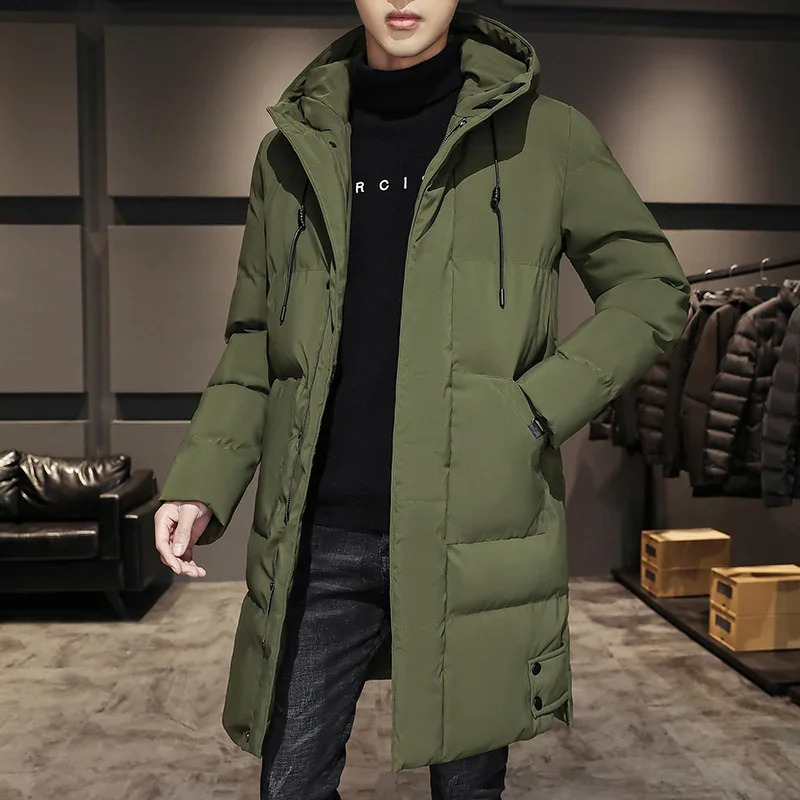 Winter hoodie mens Parkas mid length comfortable jacket fashionable thick windproof jacket casual full match 241015