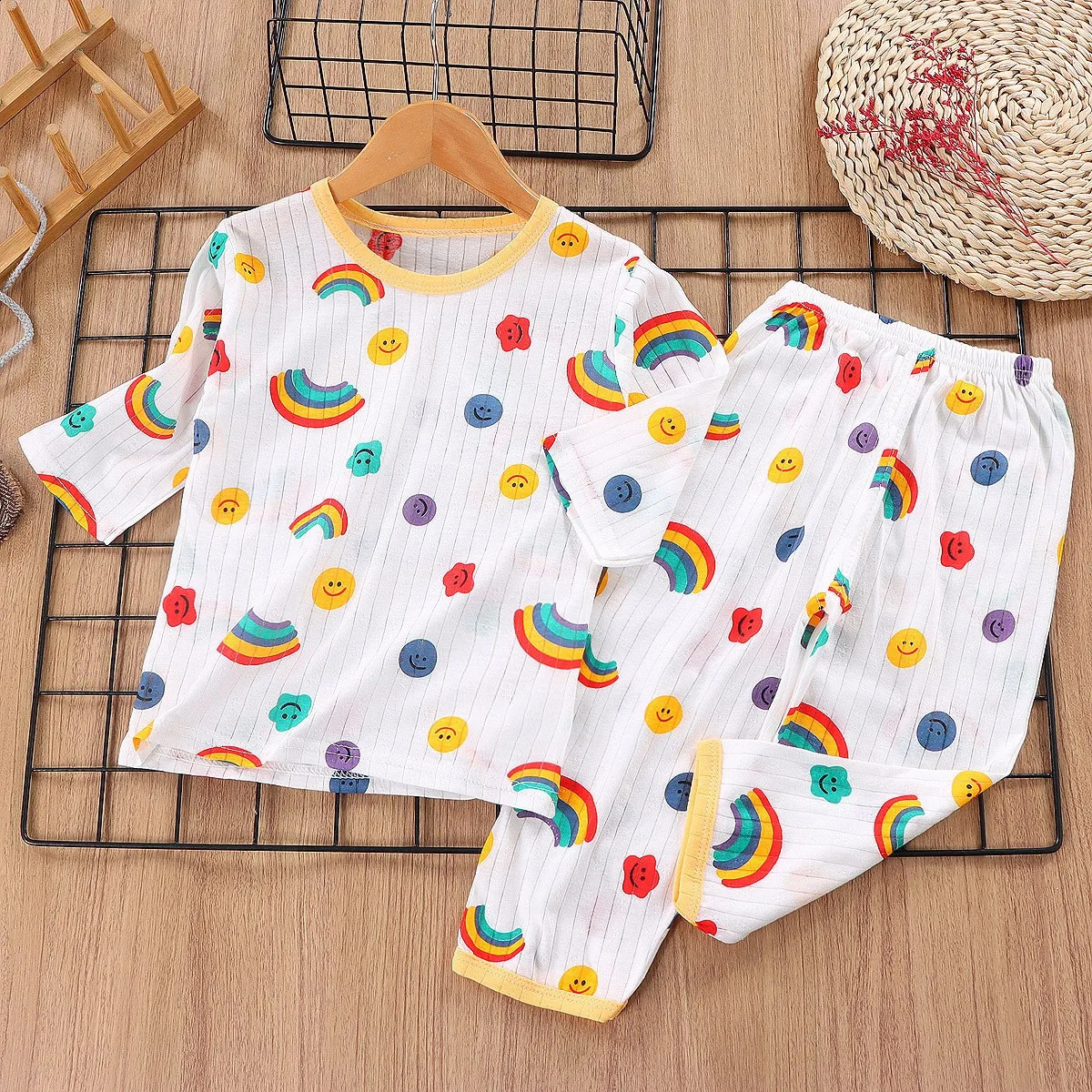 Summer Kids Home Vêtements Imprimé Cartoon Migne Baby Girls Pyjamas Set Costume pour tout-petit SEVENSLEEVEVEVEVES ENFANTS LOISE PERSONNE 241014