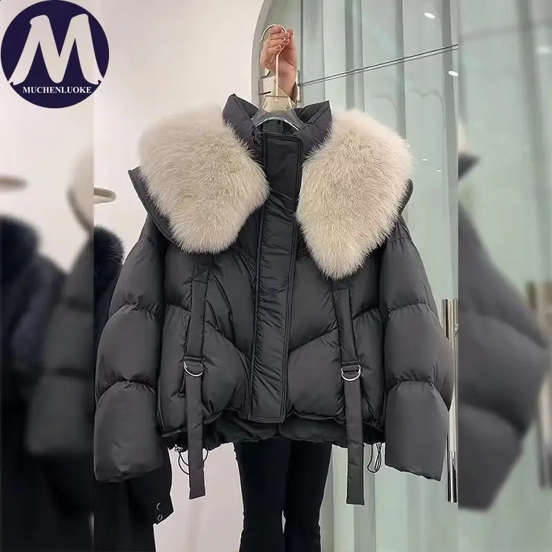 Womens Jacket Winter Fur Collar Long Sleeves Thickening Keep Warm Parkas Korean Fashion Slim Fit Street Trends Parka Coats 241011