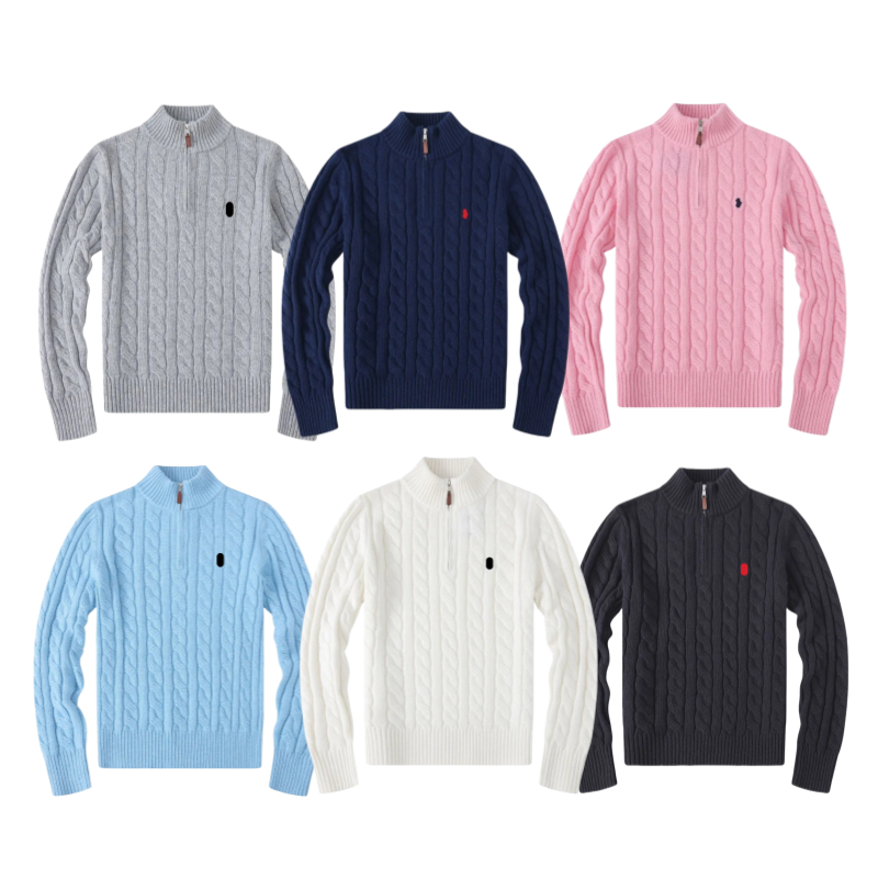 mens polo sweater half pull zip knit sweater jacket man woman autumn winter luxury casual round neck pony embroidery pullover knitted sweaters ju