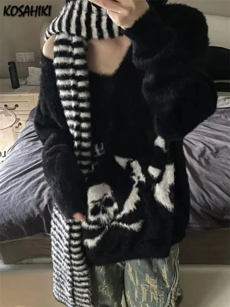 Loose Mohair Thick Sweater Women Y2k Aesthetic Knitted Punk Vintage Pullover Sueter Mujer Harajuku Skull Print Grunge Pull Femme 260916