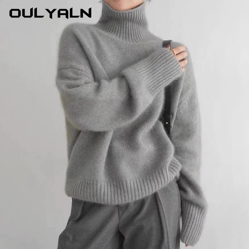 2024 Autumn and Winter Thick Cashmere Sweater Women High Neck Pullover Warm Loose Knitted Base Jacket Tops 241007Z