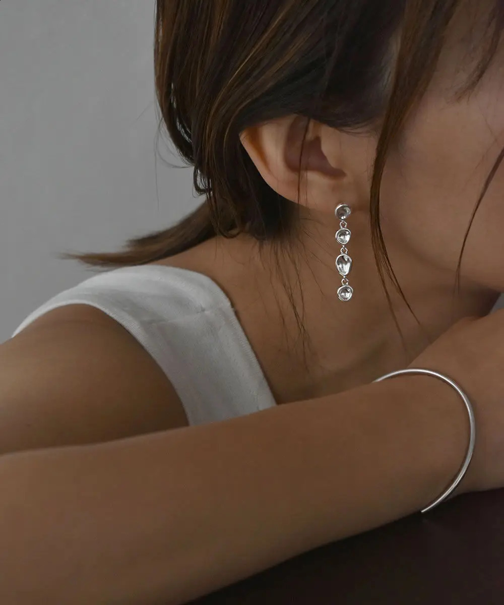 Original oval pendant genuine 925 sterling silver simple basic tassel simple style pea earrings Korean fashion retro 241014