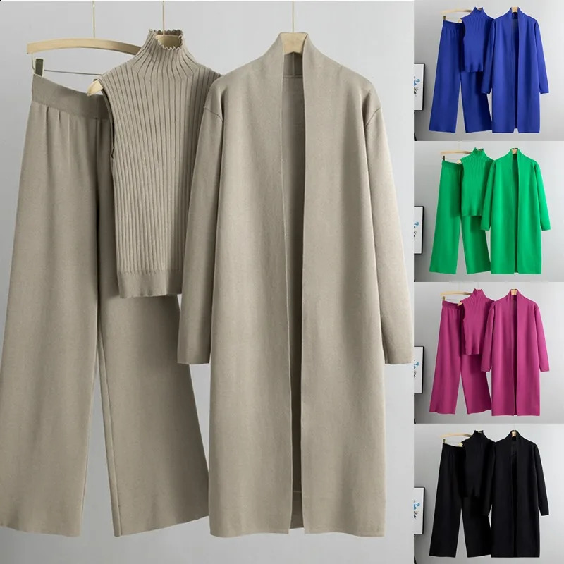 Ropa de verano para mujeres Elegancia de invierno para mujer Sweater Séter de suéter sin mangas de piernas anchas Pantalones de 3 piezas 241015