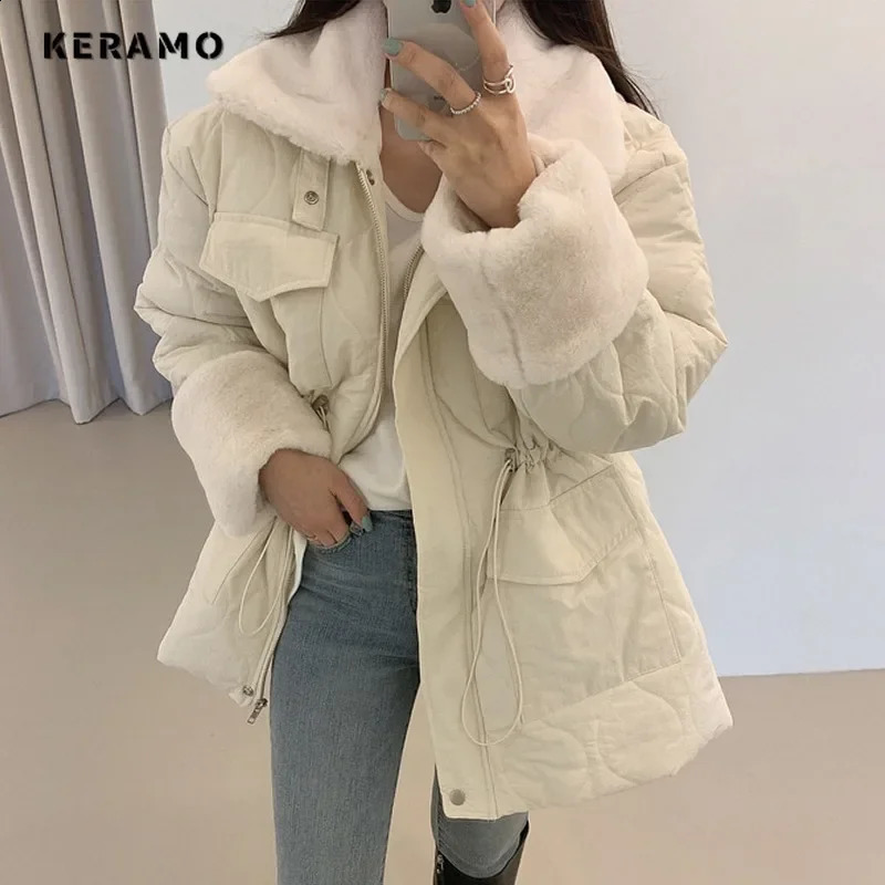 Women Casual Elegant Long Sleeve Single Breasted Parkas 2023 Winter Oversized Outerwear Jacket Fashion Warm Solid Color Coat 241011