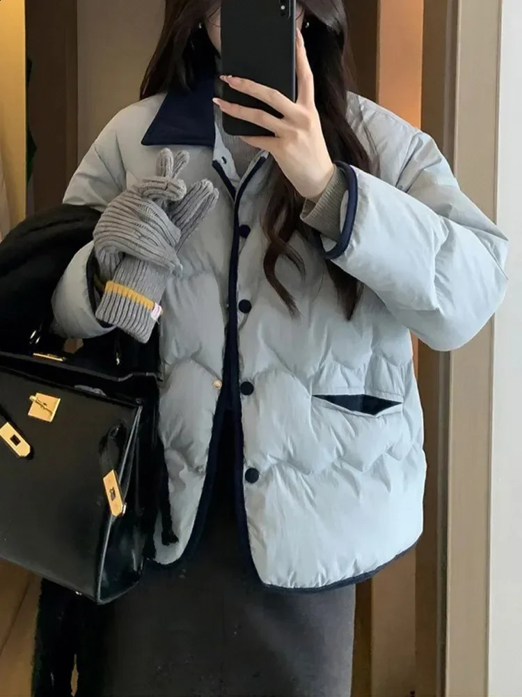 Women Casual Down Coats Korean Fashion Cotton Padded Jacket Female Autumn Winter Long Sleeve Single Breasted Warm Solid Coat 241008